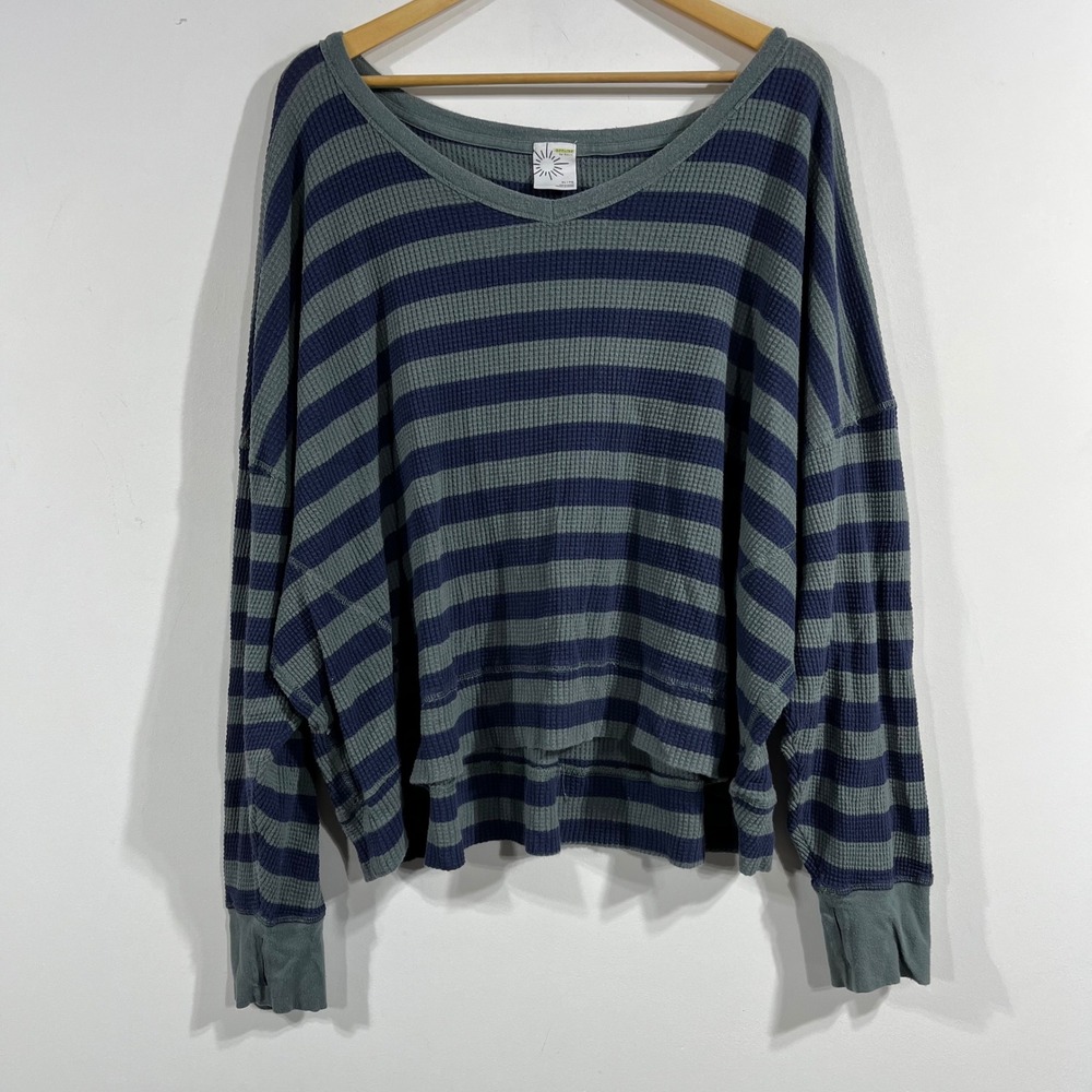 OFFLINE Aerie Thermal Waffle Knit Striped Retro Grunge Top Womens XL 90s Lounge